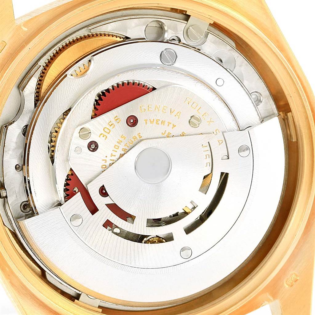 This image shows the internal mechanical movement of a Rolex President 18078 Men's Yellow Gold Silver Dial 18078 Men's Yellow Gold Silver Dial model watch from a top-down angle.