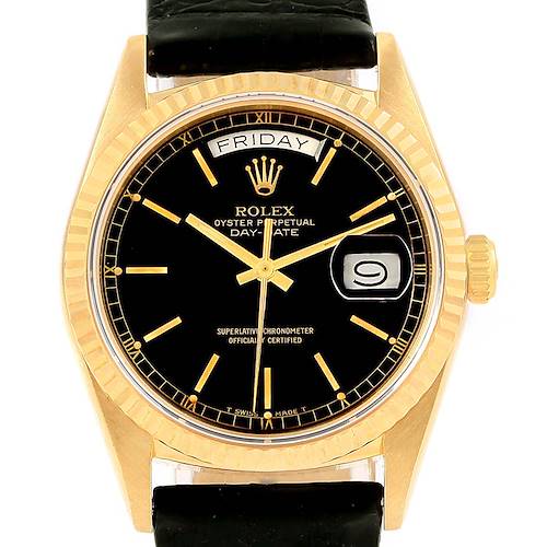 Photo of Rolex President Day-Date Yellow Gold Black Dial Mens Watch 18038