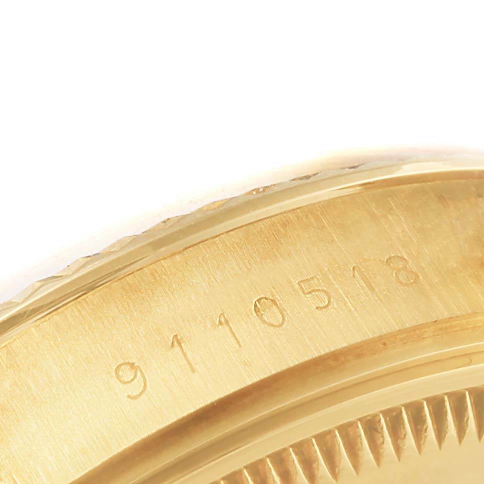 This close-up image shows the serial number engraving on the side of the Rolex President 15007 Men's Yellow Gold Champagne Dial 15007 Men's Yellow Gold Champagne Dial watch case.