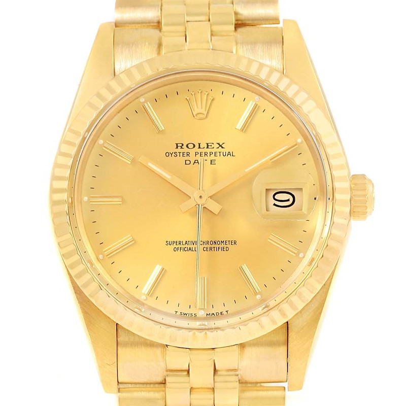 Rolex Date 14k Yellow Gold Chevrolet logo Vintage Mens Watch 15007 SwissWatchExpo