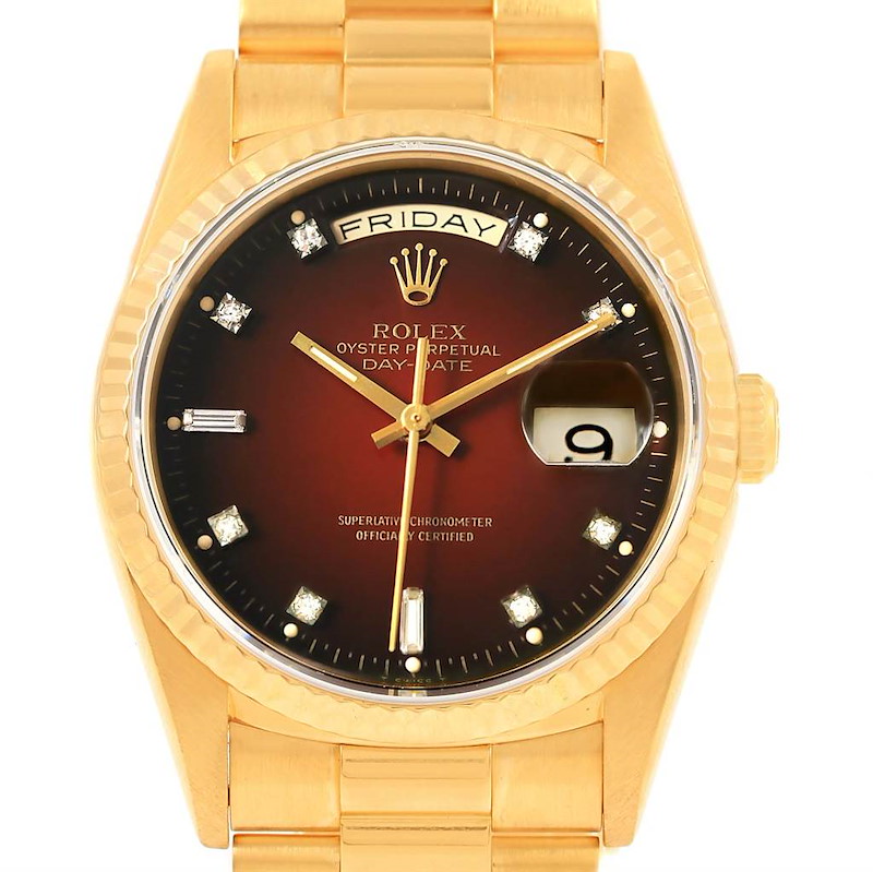 Rolex President Day-Date Yellow Gold Vignette Diamond Mens Watch 18238 SwissWatchExpo