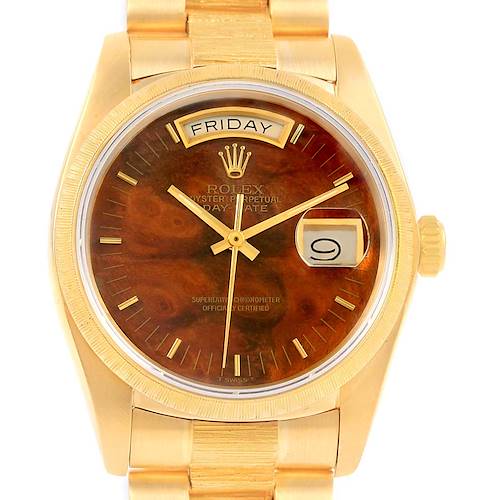 Photo of Rolex President Day-Date 18k Yellow Gold Wood Dial Mens Watch 18078