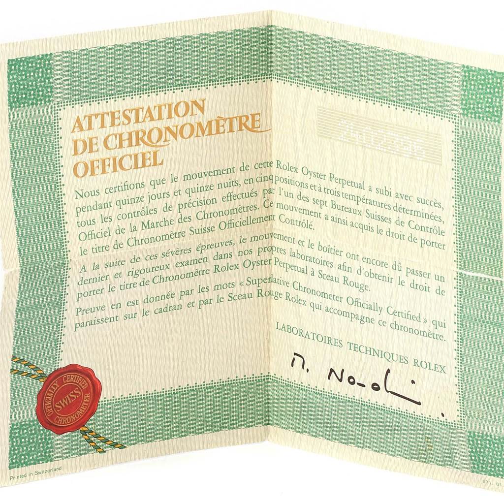 The image shows an official chronometer certification document for a Rolex President 1503 Men's Yellow Gold Champagne Dial 1503 Men's Yellow Gold Champagne Dial model watch.