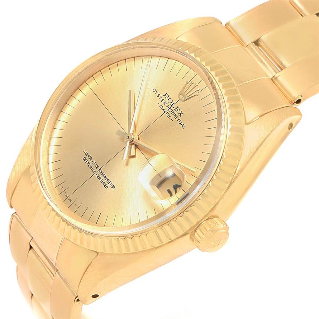 The image shows a Rolex President 1503 Men's Yellow Gold Champagne Dial 1503 Men's Yellow Gold Champagne Dial model watch at a slight angle, highlighting its dial, date magnifier, bezel, and bracelet.