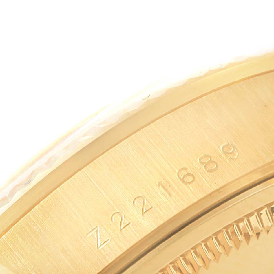 The close-up shows part of the caseback and edge, featuring the engraved serial number of the Rolex President 15238 Men
s Yellow Gold Champagne Dial 15238 Men
s Yellow Gold Champagne Dial watch.