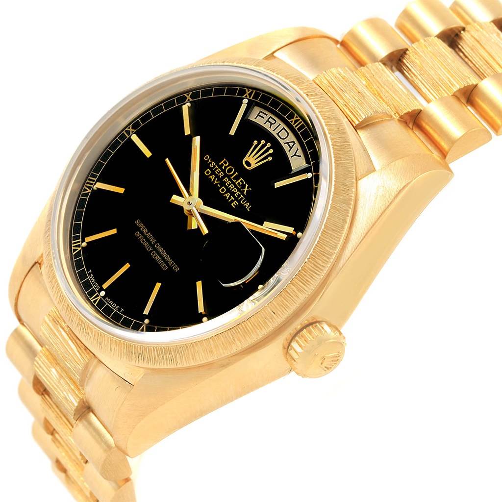 Rolex President Day-Date 18k Yellow Gold Black Dial Mens Watch 18078 ...