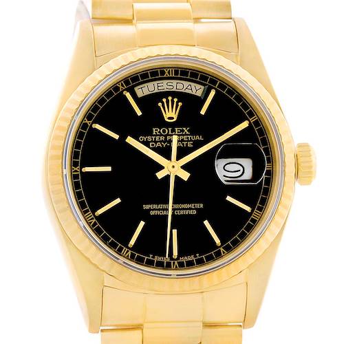 Photo of Rolex President Day-Date Mens 18k Yellow Gold Black Dial Watch 18038
