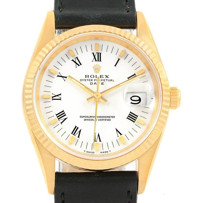 Rolex Date Yellow Gold White Dial Mens Watch 15238 Box Papers SwissWatchExpo