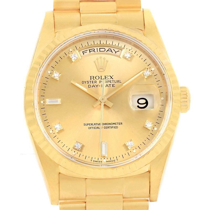 Rolex President Day-Date 18K Yellow Gold Diamond Dial Mens Watch 18238 SwissWatchExpo