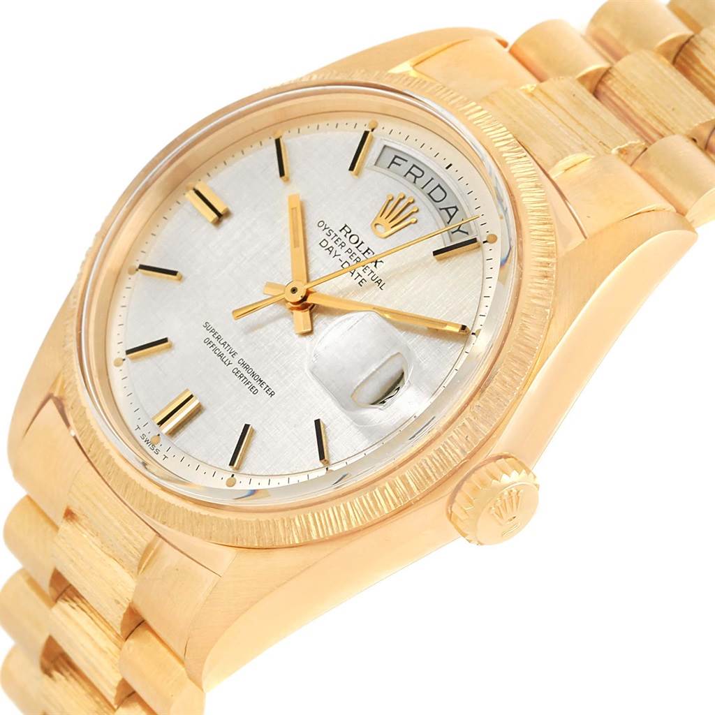 Rolex President Day-Date Yellow Gold Silver Linen Dial Mens Watch 1807 ...