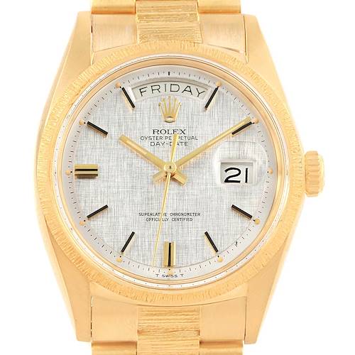 Photo of Rolex President Day-Date Yellow Gold Silver Linen Dial Mens Watch 1807