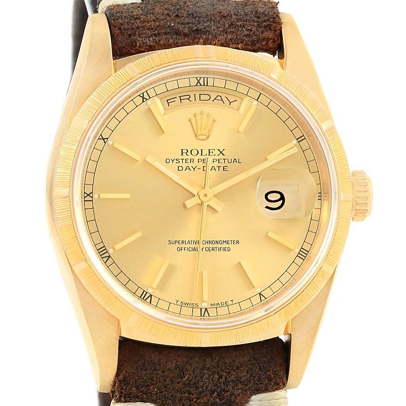 Rolex Day-Date President Yellow Gold Brown Strap Mens Watch 18248 SwissWatchExpo