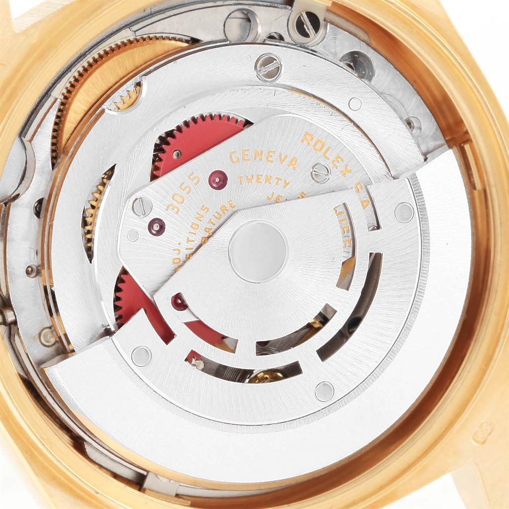 The image shows the inner movement and mechanism of a Rolex President 18078 Men's Yellow Gold Champagne Dial 18078 Men's Yellow Gold Champagne Dial model watch, viewed from the back.