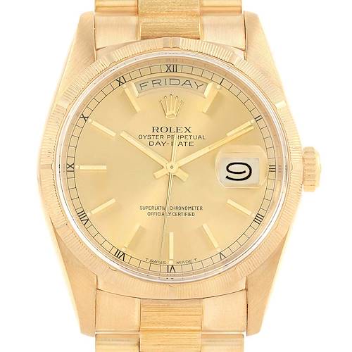 Photo of Rolex Day-Date President 18k Yellow Gold Bark Finish Mens Watch 18248