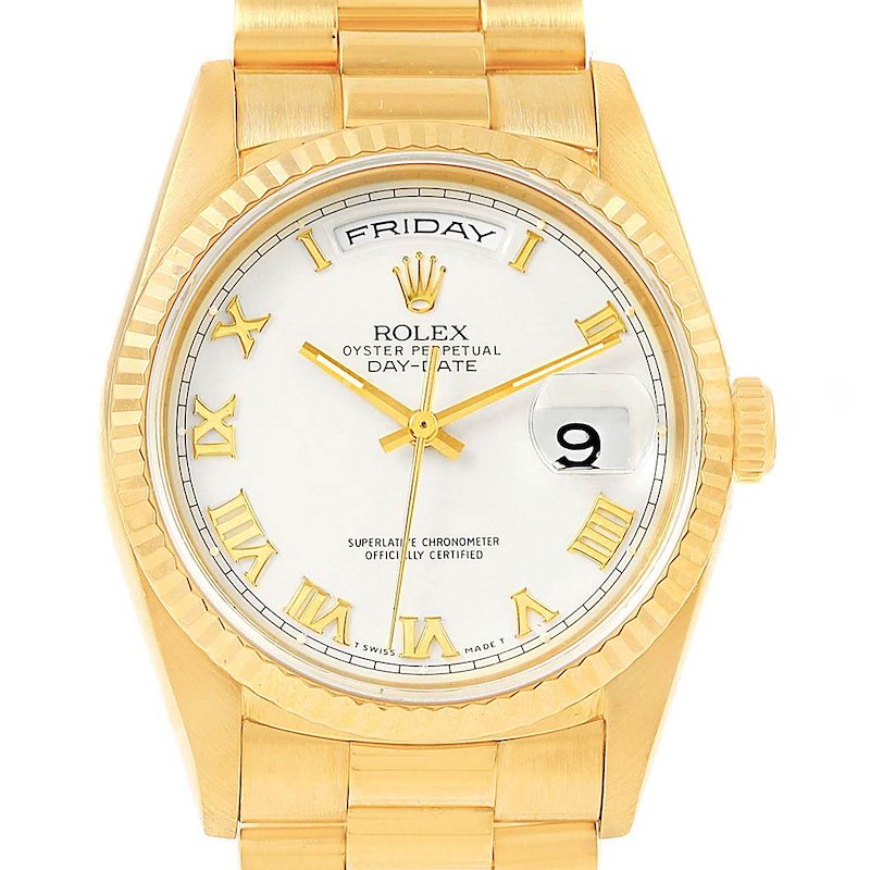 Rolex President Day-Date Yellow Gold White Dial Mens Watch 18238 SwissWatchExpo