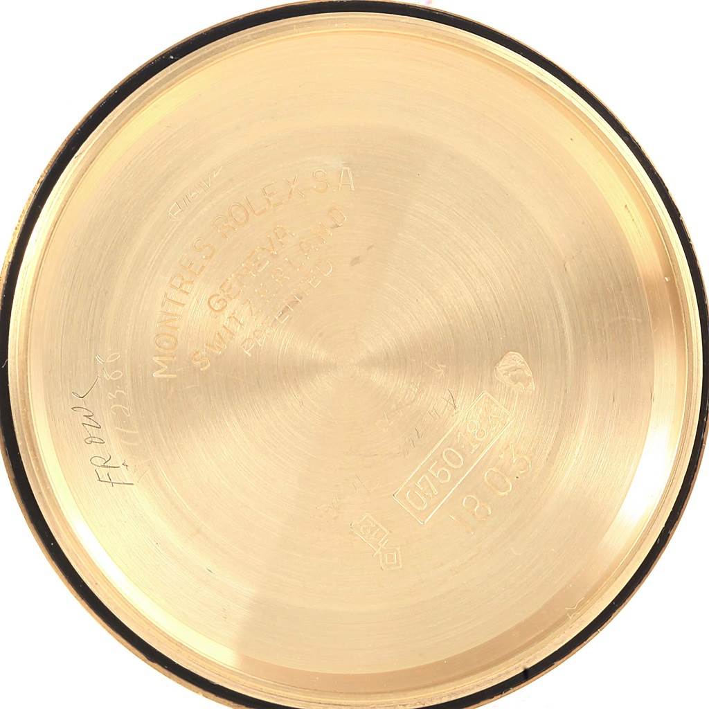 This image shows the inside of the back case of a Rolex President 1803 Men's Yellow Gold Champagne Dial 1803 Men's Yellow Gold Champagne Dial model watch.