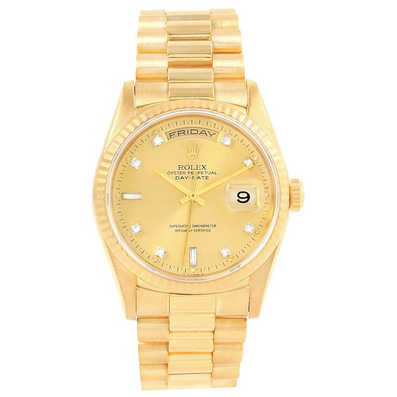 Rolex President Day-Date 18K Yellow Gold Diamond Dial Mens Watch 18238 SwissWatchExpo