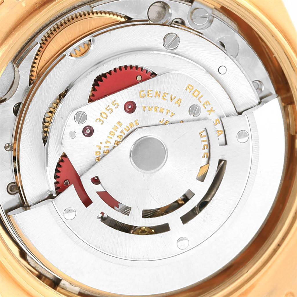This image shows the inner mechanism and movement of the Rolex President 18038 Men's Yellow Gold Blue Dial 18038 Men's Yellow Gold Blue Dial model watch.