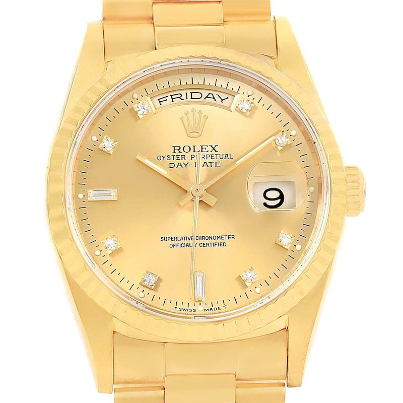 Rolex President Day-Date 36 18K Yellow Gold Diamond Mens Watch 18238 SwissWatchExpo