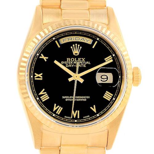 Photo of Rolex President Day-Date Yellow Gold Black Dial Mens Watch 18238