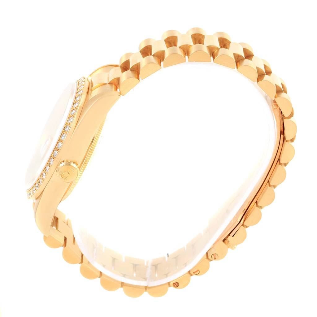 This image shows a side view of the Rolex President 18238 Men's Yellow Gold Champagne Dial 18238 Men's Yellow Gold Champagne Dial model watch, focusing on the bezel, crown, and bracelet.