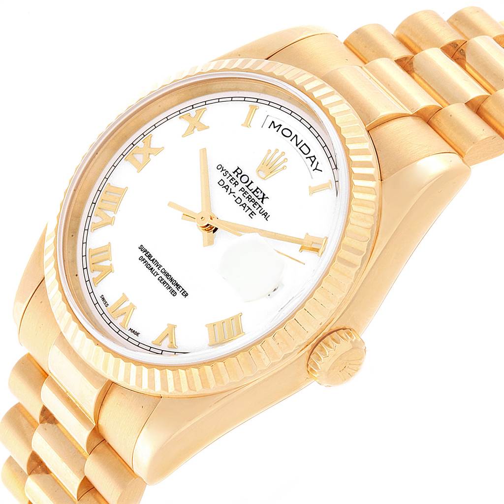 Rolex President Day Date 36 Yellow Gold White Dial Mens Watch 118238 ...