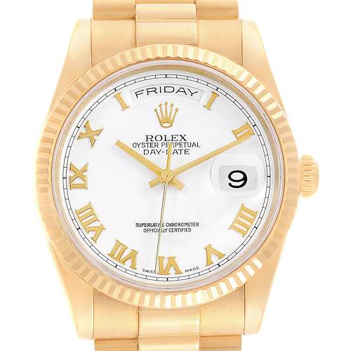 Photo of Rolex President Day Date 36 Yellow Gold White Dial Mens Watch 118238