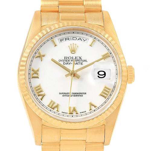 Photo of Rolex President Day-Date Yellow Gold White Dial Watch 18238 Box Papers