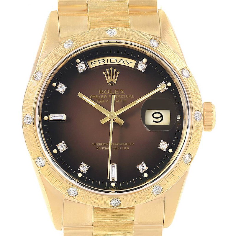 Rolex President Day-Date Yellow Gold Vignette Diamond Dial Mens Watch 18248 SwissWatchExpo