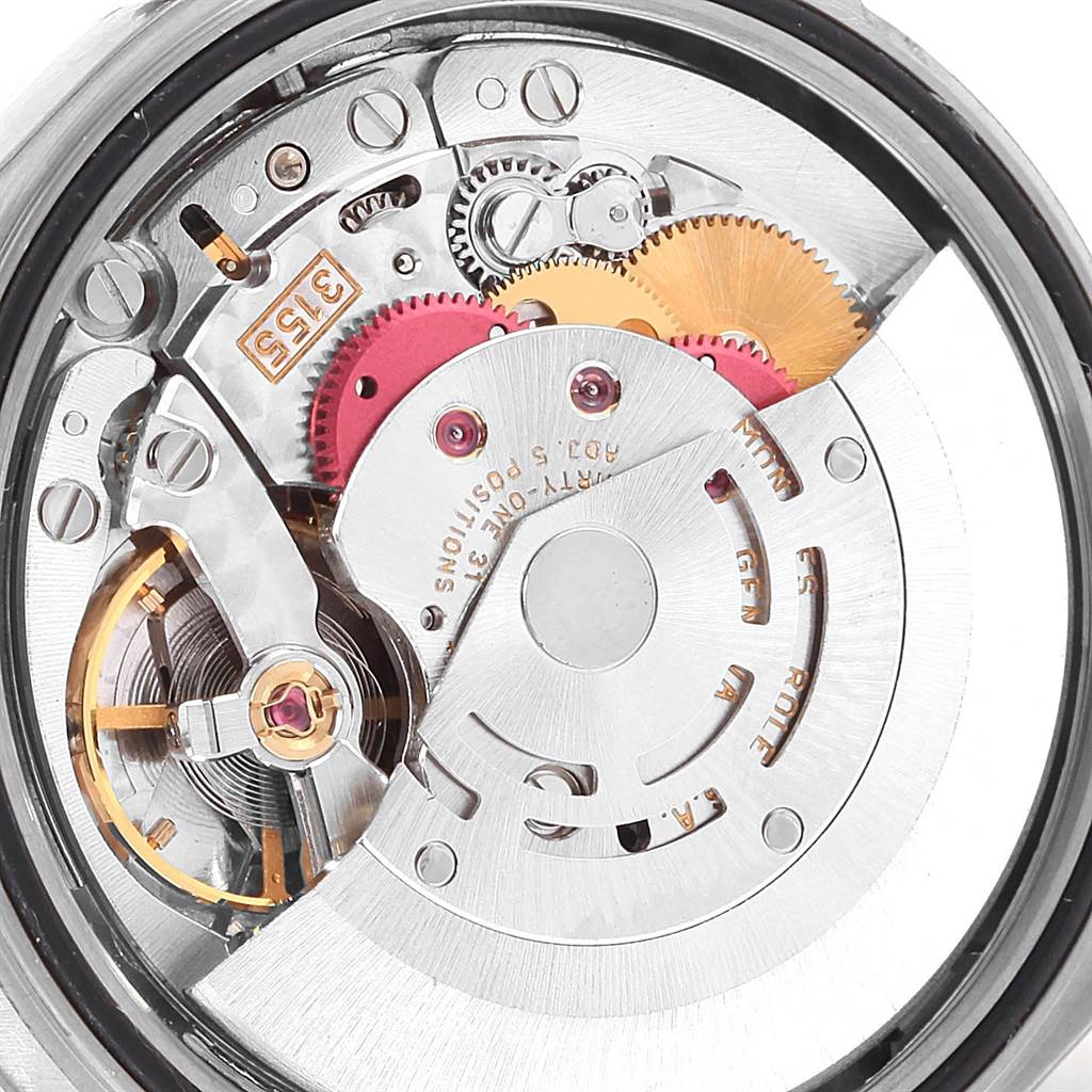 This image shows a detailed view of the inner mechanical movement of a Rolex President 118239 Men's White Gold Silver Dial 118239 Men's White Gold Silver Dial model watch.