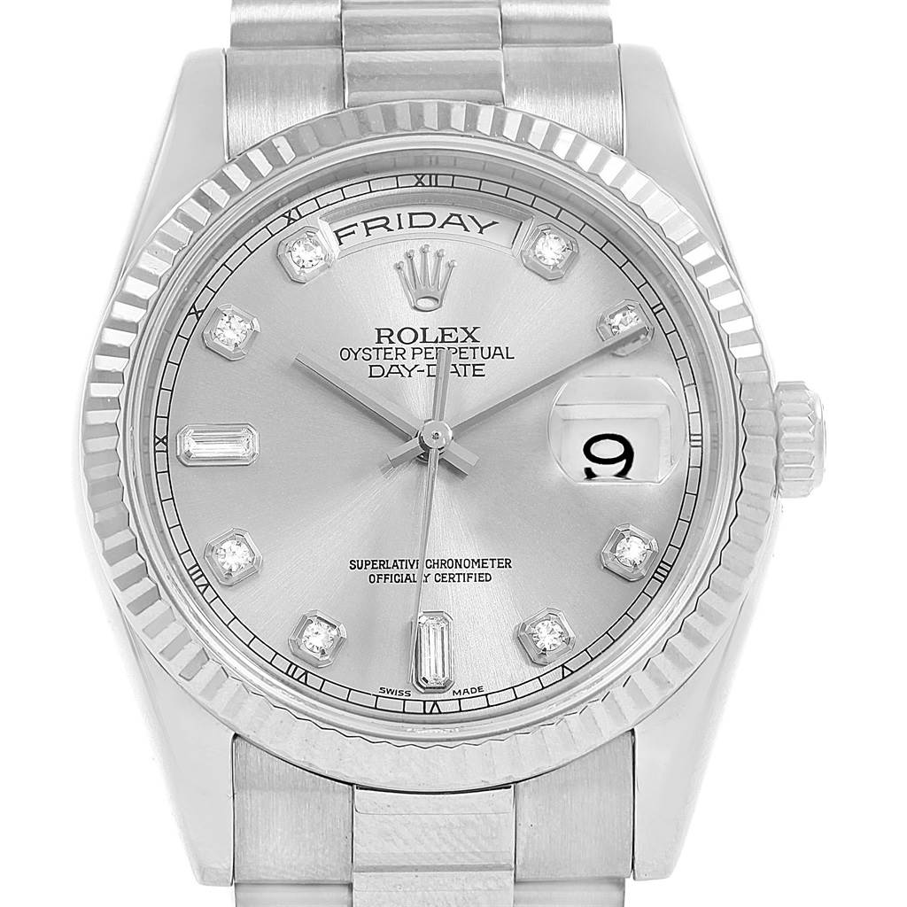 Rolex President Day-Date 18k White Gold Diamond Mens Watch 118239 ...