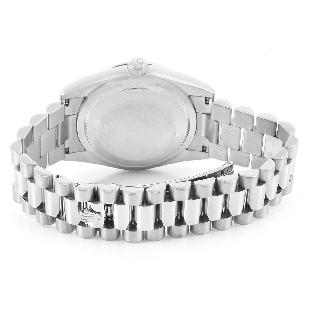 The image shows the back and bracelet of a Rolex President 118239 Men's White Gold Black Dial 118239 Men's White Gold Black Dial model watch.