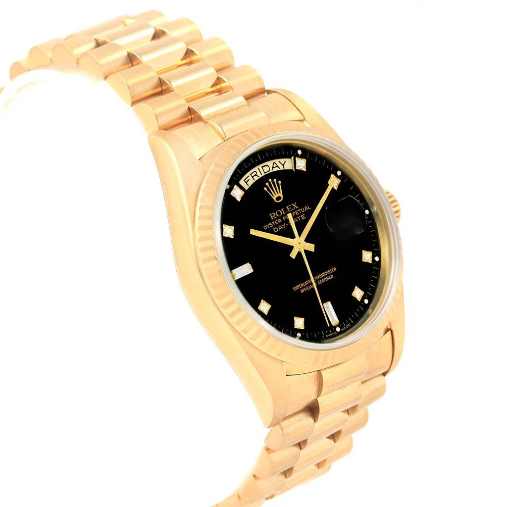 Rolex President Day-Date Yellow Gold Black Dial Diamond Watch 18038 ...