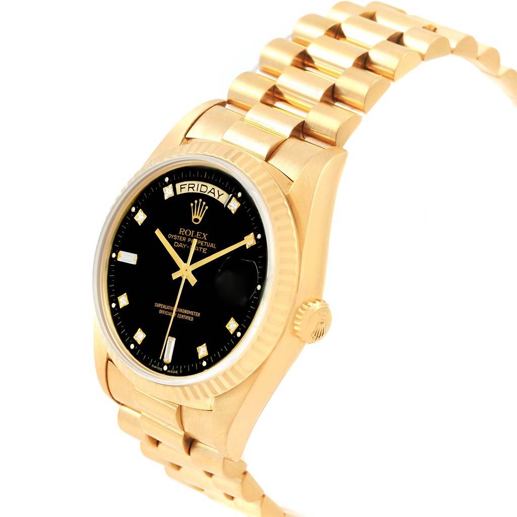 Rolex President Day-Date Yellow Gold Black Dial Diamond Watch 18038 ...