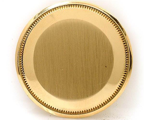 This image shows the case back of a Rolex President 18038 Men's Yellow Gold Silver Dial 18038 Men's Yellow Gold Silver Dial model watch from a top-down angle.
