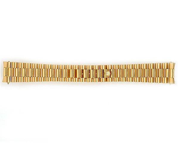 This image shows a gold bracelet for a Rolex President 18038 Men's Yellow Gold Silver Dial 18038 Men's Yellow Gold Silver Dial model watch, viewed from the top.