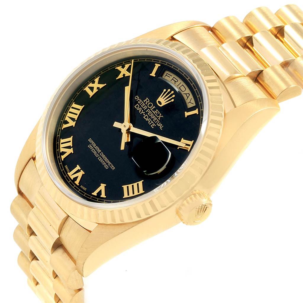 Rolex President Day-Date Yellow Gold Black Pyramid Dial Mens Watch ...