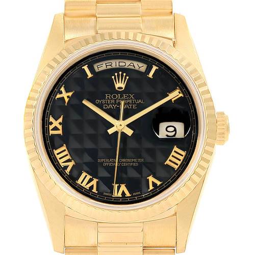 Photo of Rolex President Day-Date Yellow Gold Black Pyramid Dial Mens Watch 18238