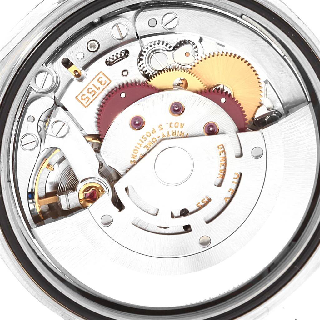 This image shows the intricate movement and internal mechanics of a Rolex President 118239 Men's White Gold Silver Dial 118239 Men's White Gold Silver Dial model watch from a back view.