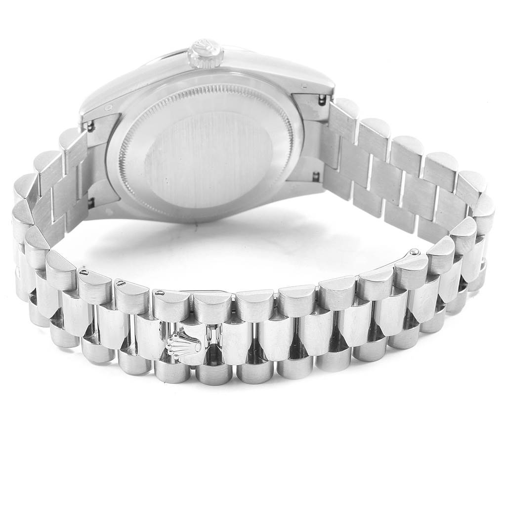 The image shows the back of the Rolex President 118239 Men's White Gold Silver Dial 118239 Men's White Gold Silver Dial watch model, highlighting the bracelet and clasp.
