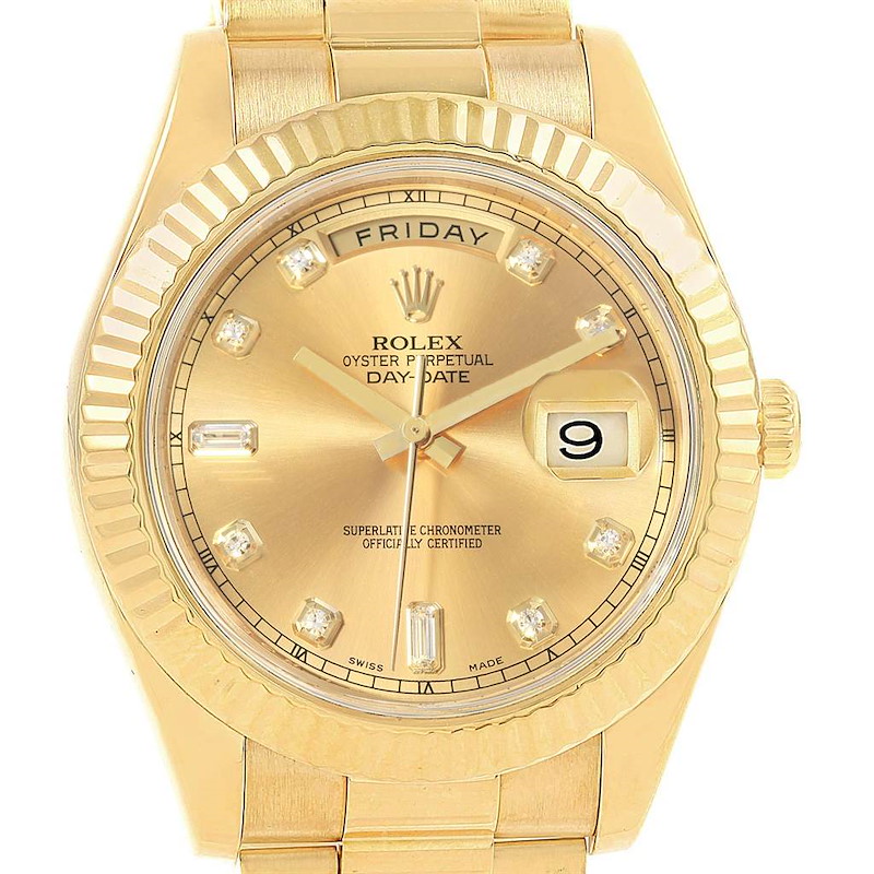 Rolex Day-Date II 41 President Yellow Gold Diamond Mens Watch 218238 SwissWatchExpo