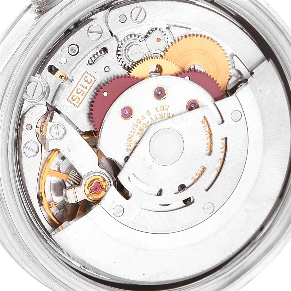 The image shows a close-up of the movement mechanism of a Rolex President 118239 Men's White Gold Grey Dial 118239 Men's White Gold Grey Dial model watch.