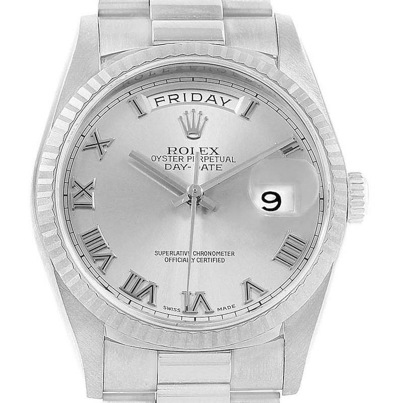 Rolex President Day-Date White Gold Rhodium Roman Dial Mens Watch 118239 SwissWatchExpo