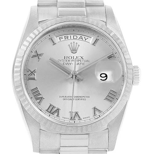 Photo of Rolex President Day-Date White Gold Rhodium Roman Dial Mens Watch 118239