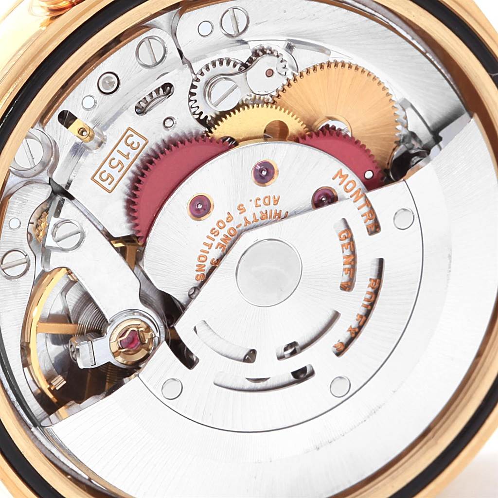 This is an image of the inner mechanical parts and movement of a Rolex President 18238 Men's Yellow Gold Black Dial 18238 Men's Yellow Gold Black Dial watch model.