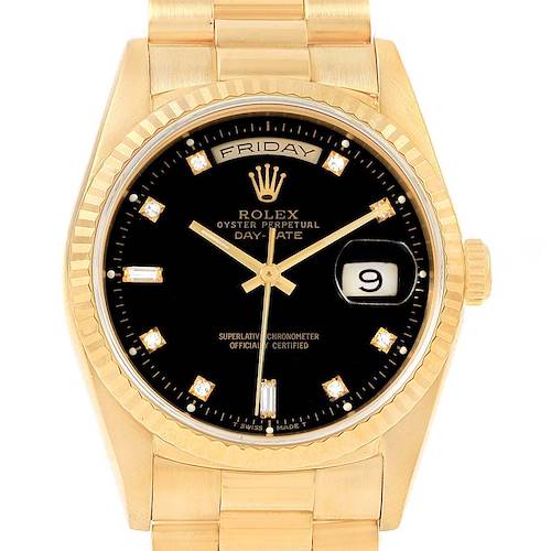Photo of Rolex President Day-Date 36 Yellow Gold Black Diamond Dial Watch 18238