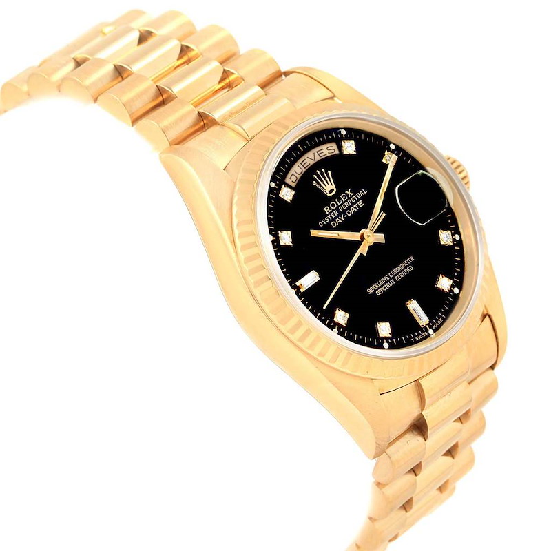 Rolex President Day-Date 36 Yellow Gold Black Diamond Dial Watch 18238 ...