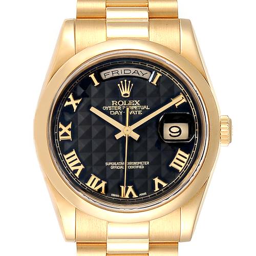 Photo of Rolex President Day Date Yellow Gold Black Pyramid Dial Watch 118208