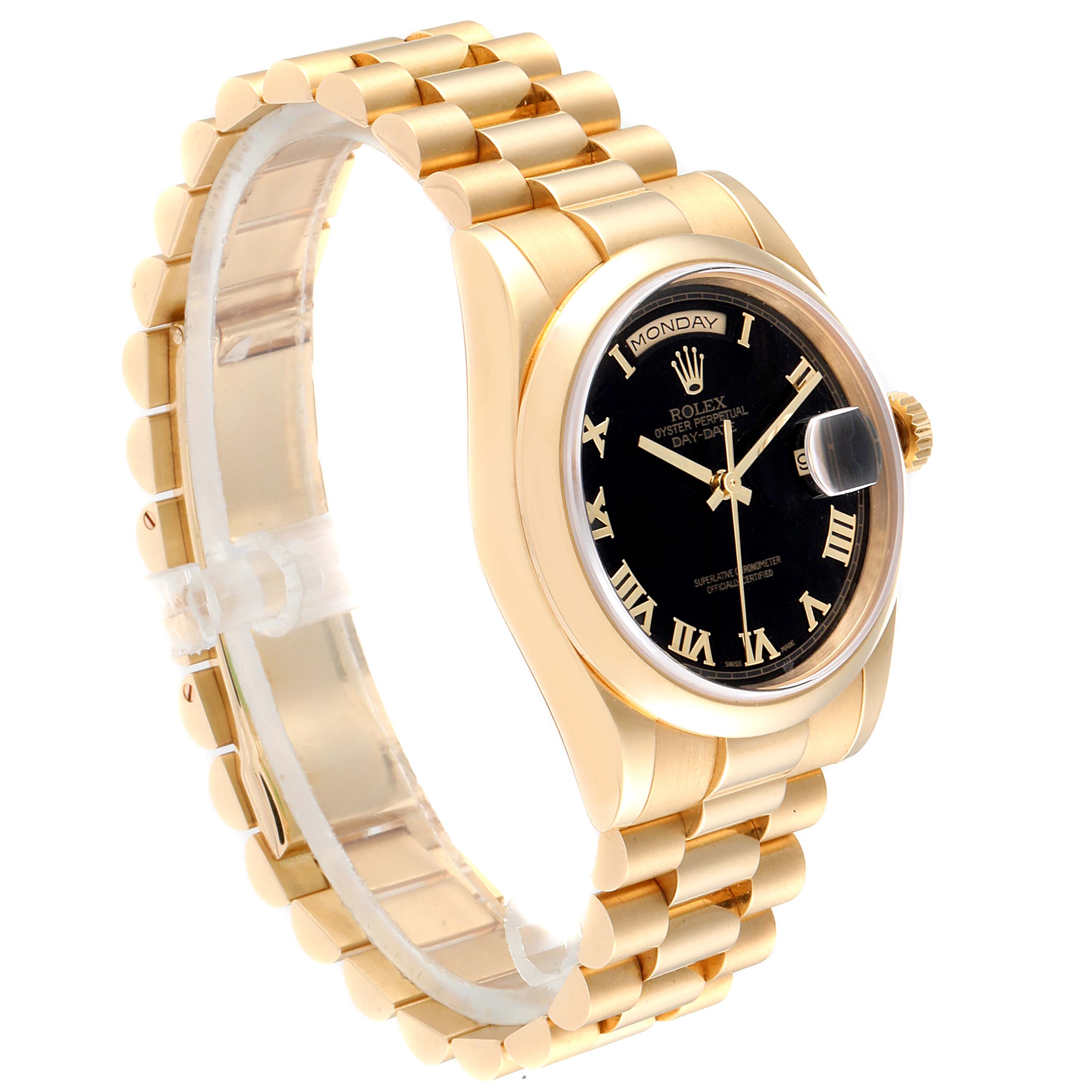 Rolex President Day Date Yellow Gold Black Pyramid Dial Watch 118208 ...