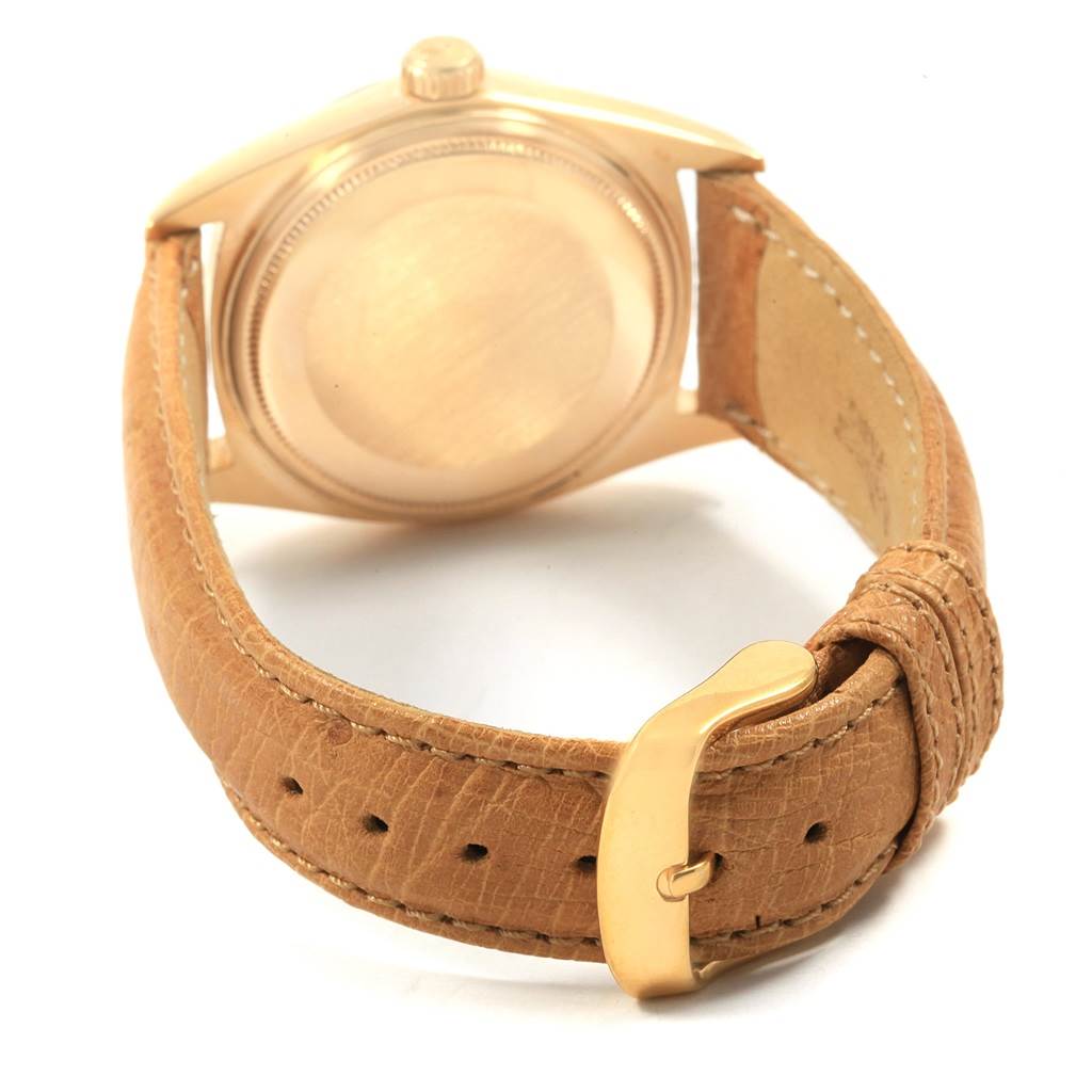 The image shows the back case and strap of the Rolex President 1803 Men's Yellow Gold Champagne Dial 1803 Men's Yellow Gold Champagne Dial model watch, viewed from a rear angle.